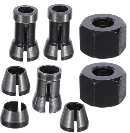 ELAYARD Set di 8 Pinze per Fresa in Acciaio al Carbonio, Mandrino a Pinza per Fresatrice Elettrica, Adattatori di Precisione 6mm 6,35mm 8mm per Lavorazioni di Incisione e Rifinitura Legno