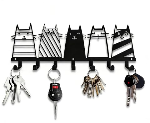 Tablero Para Llaves Para La Pared,Caja Para Llaves De Metal Con 7 Ganchos Para Llaves,Colgador Para Llaves Con Forma De Gato,Organizador De Llaves Para El Pasillo El Dormitorio La Oficina El Garaje
