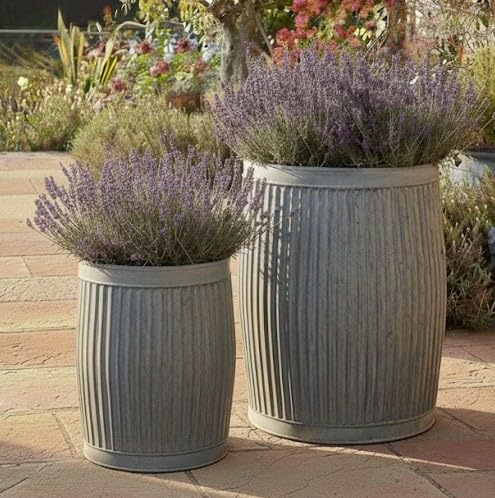 My Square Mile Antique Design Galvanised Round Dolly Planter, Small 38cm | Metal Plant Pot, Garden Ribbed, Classic Vintage, 3 Size Options