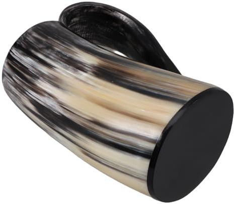 VICASKY Chope à Bière en Corne Polie 200 Ml, Mug à Thème Viking, Tasse à Boire en Corne Courbée Petite Taille, Grosse Capacité pour Fêtes et Barbecues, Verre Rustique Nordique