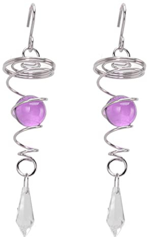 BSLSVGE Gazing Ball Spiral Tail Wind Spinner Stabilizer Stainless Steel Wind Chimes for Outside Garden Decor Crystal K9 Material 18x4cm 2Pcs (Purple)