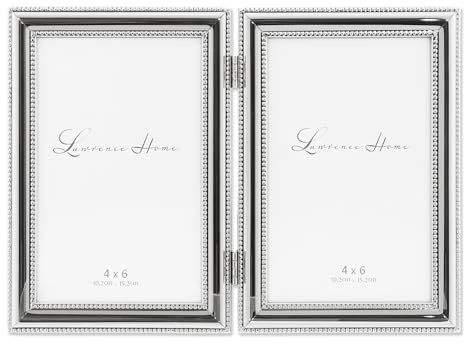 Lawrence Frames Hinged Double (Vertical) Metal Picture Frame Silver-Plate with Delicate Beading, 4 by 6-Inch