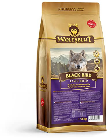 WOLFSBLUT – Black Bird Large Breed | Trockenfutter mit wertvollen Superfoods für große, ausgewachsene Hunde. Getreidefreies Alleinfutter ohne Zusatzstoffe im Beutel | 2kg Truthahn