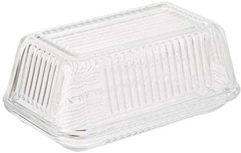 KitchenCraft Vintage-Style Glass Butter Dish with Lid, 17 x 1 x 7 cm (6.5 x 4 x 3) - Clear