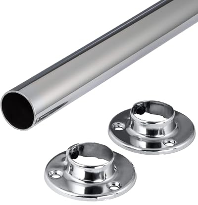 Gedotec Barre de penderie murale ronde | 1 set de barre de penderie avec 2 paliers de tube d'armoire chrome brillant | POLE | tube de meuble acier 1000 mm longueur Ø 25mm - capacité de charge 60 kg