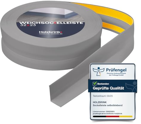 HOLZBRINK Weichsockelleiste selbstklebend PVC 32x23mm, 10 m | Küchenleiste Arbeitsplatte | Abschlussleiste selbstklebend für Badezimmer | Farbe: Hellgrau