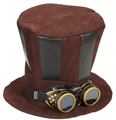 W WIDMANN MILANO Party Fashion - 60813 - Sombrero de copa steampunk, con gafas, marrón, sombrero, tocado, accesorio, fiesta temática, carnaval