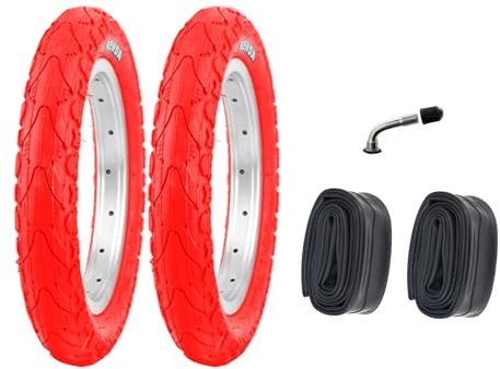 P4B Komplettes Zoll Set 62-203 (12 1/2 x 2 1/4) Reifen 2X formgeheizte Auto-Ventil | Fahrrad Mantel 2 x 62-203 40mm 45° abgewinkelt, Rot mit AV Schläuchen