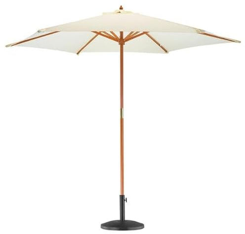 Harbour Housewares Natural Garden Parasol with Concrete Base - 2.7m - Pulley Operated Hardwood Pole Wooden Garden Umbrella with Green Base UV Sun Protection Umbrella for Picnics and Beach Days