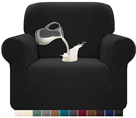 Granbest Stretch Wasserdicht Sofabezug 1 Stück Sofahusse Spandex Jacquard Elastische Couchbezug mit Anti-Rutsch-Schaumstoffe (1 Sitzer, Schwarz)