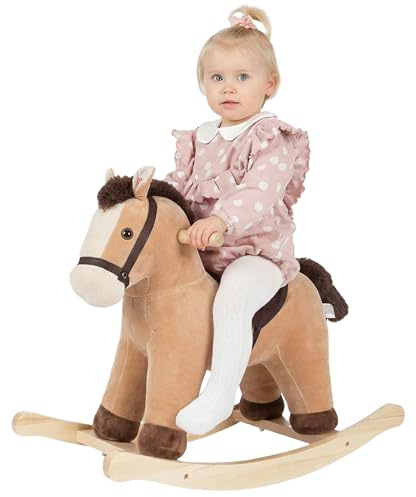 Rock My Baby Rocking Horse, Rocking Animal with Realistic Sound, Stuffed Rocker for Toddlers 18M+, Soft Filling Ride on Pony, Light Brown Horse, CPC Certified