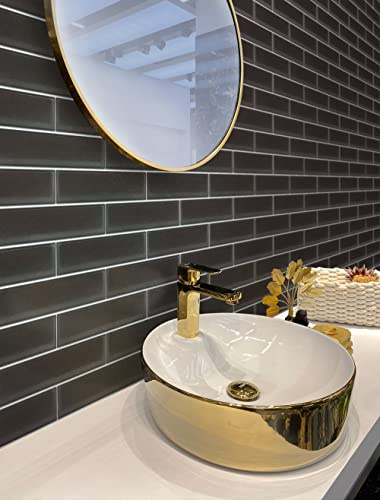 3x12 Polished Glass Subway Tile Ash Gray – 5 Sq Ft Box of 20 Tiles – Rectangular Wall and Floor Tiles – Glossy Water-Resistant Glass Backsplash, Bathroom, Kitchen, Shower, Steam Room