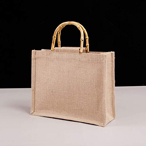 UYT Carry Bags Portable Hessian Jute Shopping Bag Handbag Bamboo Loop Handles Reusable Shopping Bag Shopping Bags for Women Girls