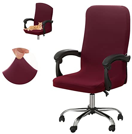 Jaotto Housse de chaise de bureau élastique,housse de chaise tournante bureau universelle lavable amovible,couvre-chaise pour ordinateur avec dossier, couverture pour chaise de bureau(Bordeaux, Large)