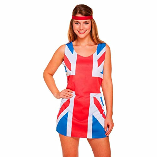 Lizzy Ladies Union Jack Dress | King Charles III Coronation 2023 | Indoor Outdoor Night Party Fancy Dress Costume (Ladies Union Jack Dress - One Size)