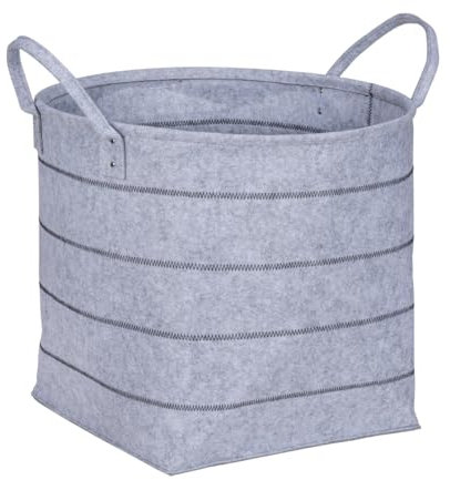 WENKO Panier de rangement Nella L, corbeille en feutre de haute qualité, 100 % polyester, facile à entretenir, gris avec couture décorative, 2 poignées de transport, volume de 79 l, Ø 48 x 44 cm