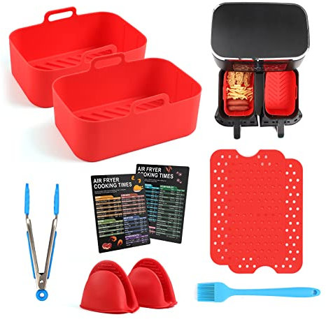 Pentola in Silicone per friggitrice ad Aria per Ninja Dual, pentola Riutilizzabile con Manici, Grafico temporale di Cottura Magentic per friggitrice ad Aria 2 cesti Rot