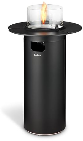 Enders Terrassenfeuer NOVA LED TABLE BLACK L, Gas Terrassenfeuer mit Ambientebeleuchtungen, ECO GREEN Brenner-Technologie und exzellentem Design, H102cm Ø 62cm, Tischablage, Schwarz #5901