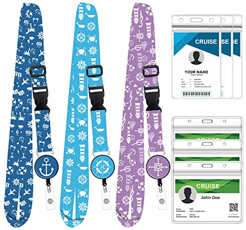 ZYTONGMAO Kreuzfahrt-Schlüsselbänder, 3er-Pack, verstellbares Schlüsselband mit einziehbarer Ausweisrolle, Handy-Haltegurt und wasserdichter Ausweishalter für Kreuzfahrten, Schlüsselkarten (A)