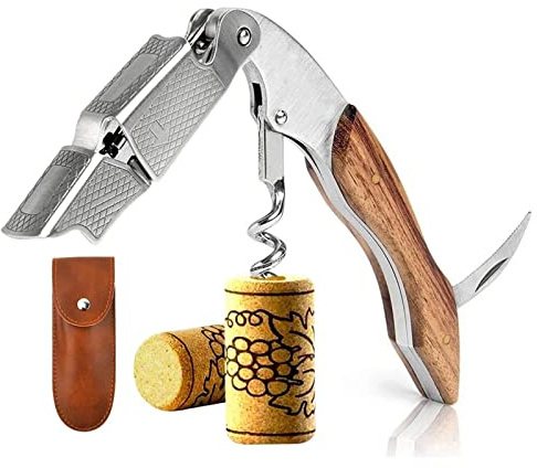 Sacacorchos Para Camareros, Abridor De Vino Profesional Con Mango De Madera, Abridor De Botellas Y Cortador De Lámina Dentada, Abridor De Botellas De Acero Inoxidable Con Doble Bisagra Multifuncional