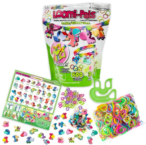 RAINBOW LOOM Bandai Loomi-Pals Sammlerstücke, Dinosaurier-Schmuckhersteller, Loom-Bänder, Armbandhersteller-Set für Jungen und Mädchen, Zubehör mit Loom-Band-Charms