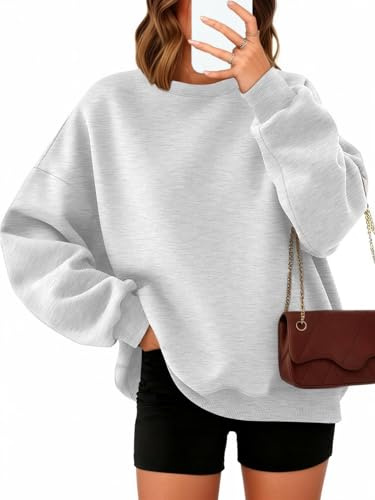 Timuspo Pull femme surdimensionné manches longues polaire col rond sweat-shirt automne hiver femmes filles vêtements ample hauts, gris, S