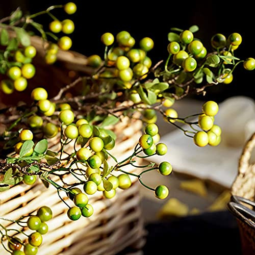 UIYIHIF Lange Künstliche Blumen, Künstliche Blumen, Rote Beerenstiele, Weihnachts-Stechpalmen-Beerenzweige für Weihnachtsbaum, Kranz, Dekorationen, Heimdekoration(grün 2)