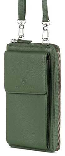 VON HEESEN Leder Handy-Geldbörse mit RFID-Schutz - Handytasche mit Portemonnaie für Damen & Herren aus echtem Leder - Wallet mit Münzfach - Geldbeutel für Frauen und Männer in Grün