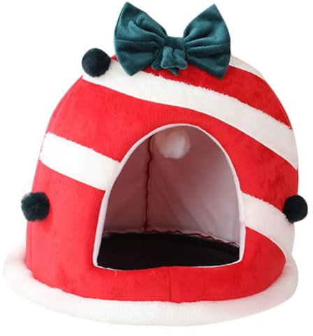 minkissy Weihnachtshaustiernest Katzenbett Warmes Kätzchenhaus Nestschlafbett Katzenzeltbett Katzenhöhle Welpenschlafhaus Schlafhaus Für Haustiere Katzenhaus Weihnachten