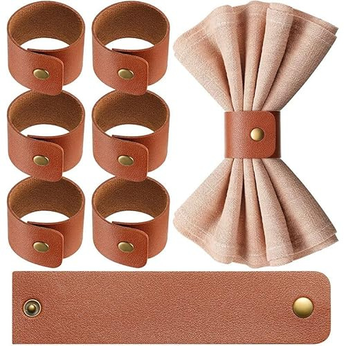 Serviettenringe – 8-teiliges Serviettenring-Set, Weihnachts-Serviettenringe, rustikale Retro-Serviettenringe, Vintage-Leder-Serviettenringe, Hochzeit, Valentinstag, festliche Geburtstagsparty,