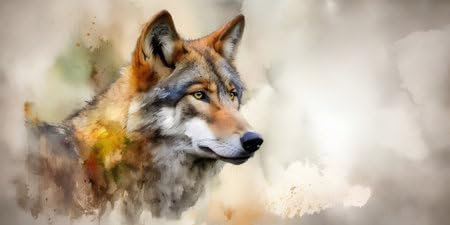 adrium Acryl-Bild 80 x 40 cm: Aquarellporträt eines Wolfes auf Grunge-Hintergrund. Digitale Zeichnung. (201029485)