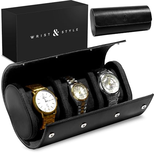 W&S Watch Roll Travel Case for Men and Women with 3 Watch Storage Organizer - Secure Storage with Innovative Removable Pillows & Solid Dividers for Home, Travel and Display (Black)