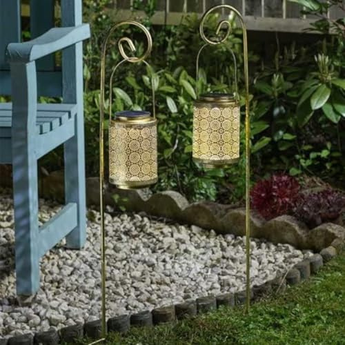 Garden Mile 2pc Solar Lanterns for Outside Extra Large Garden Lights Solar Powered Waterproof Hanging Lanterns for Outdoors Gardens Patios Flame Effect LED Lights (2pc Rabat Lanterns)