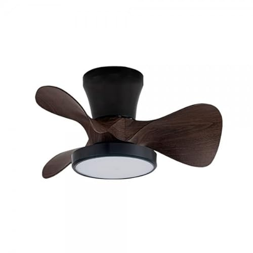 Bilake Mini Ventilador de Techo Moll | Motor DC Silencioso | Luz LED Regulable 20W con 3 Tonos | 56cm Diámetro | Mando a Distancia | Función Verano/Invierno (Negro/Madera Oscura)