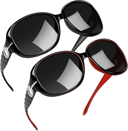 Joopin 2 Stücke Übergroß Sonnenbrille Damen Polarisiert Elegante Brille | Groß sonnenbrille für breite Gesichter, XL, UV400-Schutz, Klassisch, Alltag, Fahren, Outdoor, Reisen, Angeln, Wandern, Modern