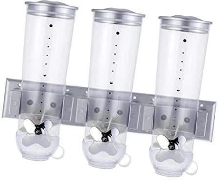 Cereal Dispenser Wall Mount - Wall Mount Dispenser | Cereal Storage Container Snack Dispenser with 3 Cups Candy Dispenser Wall Mounted Triple Dry Food Dispenser for Snacks Rice Flour,