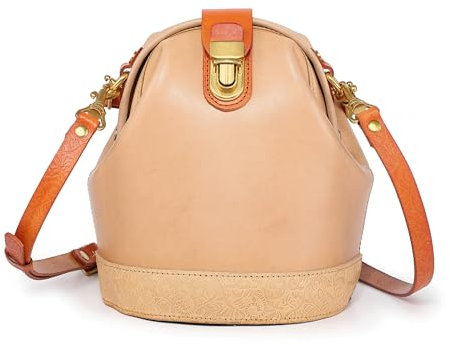 OLD TREND Doctor Bucket Crossbody Handtasche | Luxuriöse und vielseitige Tasche für Damen | Echtes Rindsleder, Beige