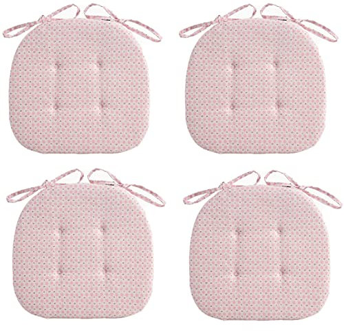 Generisch 4er-Pack Stuhlkissen aus Mischgewebe für die Küche, verdickte, rutschfeste Sitzkissen, waschbar, zum Essen mit Bändern, für Büro, Auto, Sitzstuhl, weiche Polster, 40 x 40 cm (Farbe: Rosa)