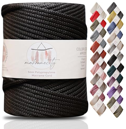 Makromecity Makramee Garn 5mm x 95m Premium Polyester Makramee Schnur Polypropylene Yarn Basteln für Wandbehänge Umhängetasche Handtasche Runner Schnullerkette Platzteller (Schwarz)