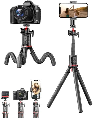 KHROMAX Treppiede flessibile 3-in-1 con Selfie Stick estensibile 64 cm + controllo Bluetooth, compatibile Phone/Android