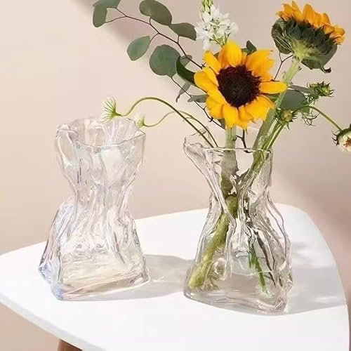 2pcs Vase en Verre pour Fleurs, 16cm Créatif Vase Transparent, Moderne Petits Vases en Verre pour Décorations de Table, Vases à Fleurs pour Salon,Bureau et Chambre à Coucher