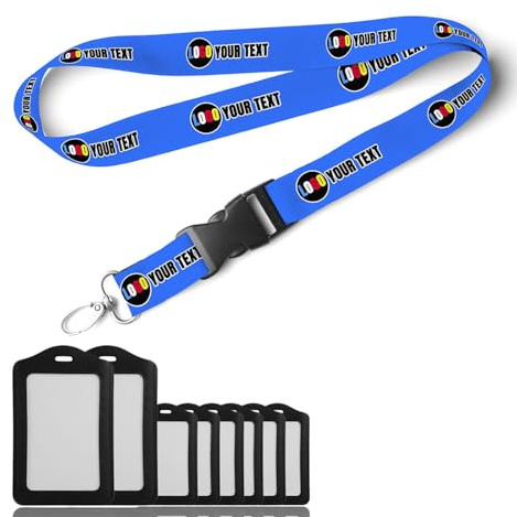 Schlüsselband Personalisiert [Text & Logo] - Lanyard mit Sicherheitsverschluss & Abnehmbarer Schnalle - Umhängeband für Ausweis, Schlüssel, Messe & Büro Bunt (Blau)