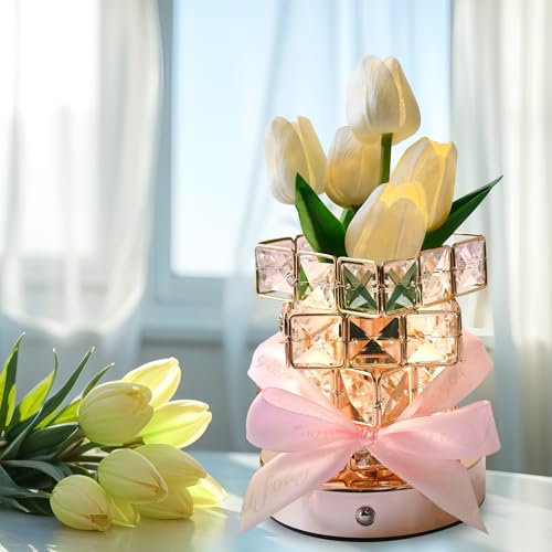ONXE Tulips Flower Lamp Touch Lamp,Rechargeable Cordless Table Lamp, 3-Colour Infinitely Dimming Battery Powered Small Night Light,Gift for Mom for Valentine Day,Mothers Day,Xmas,Birthday