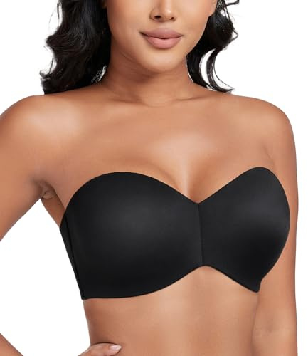Lemorosy Damen Trägerloser BH V-Ausschnitt Bügel Push Up Minimizer BH Abnehmbare Träger T-Shirt-BH(Schwarz,85C)