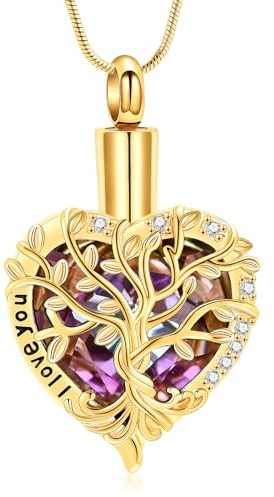 AIWENXI Árbol de la vida cremación joyas para cenizas en forma de corazón collares para hombres mujeres amor un recuerdo regalos conmemorativos cenizas colgante joyas - I love you
