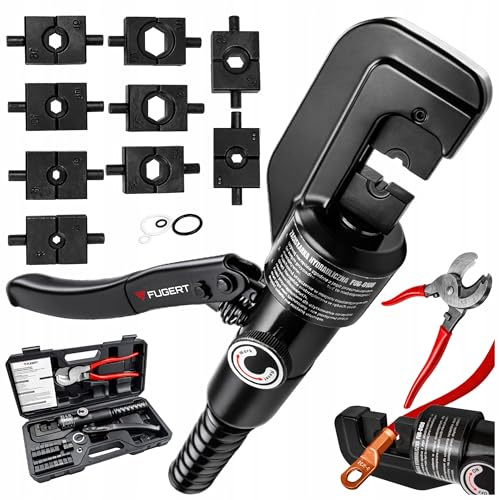 FUGERT Hydraulische Crimpzange 4–70 mm² Set – Kabelschuh Presszange mit 10 Tonnen Presskraft, 8 Matrizen & 360° drehbarem Kopf, ideal für Kabelschuhe, Ringkabelschuhe & Batteriekabel