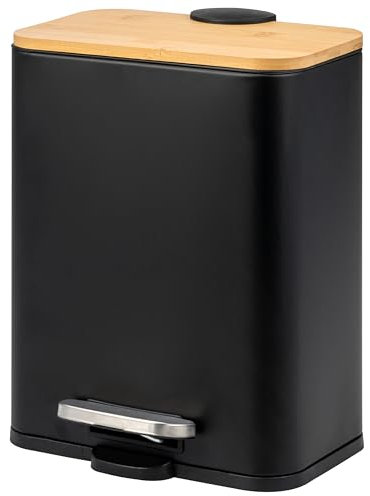 bremermann Secchio per cosmetici, pattumiera a pedale, capacità 5 litri, pattumiera con coperchio in bambù Soft-Close, per bagno, cucina, ufficio con secchio interno in plastica, in bambù e metallo