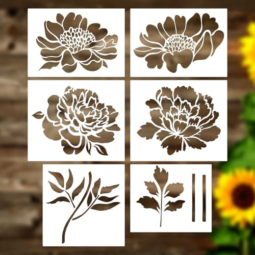6 Stück Große Blumenschablonen für Gartenzäune, Malschablonen Blumen-Malschablonen Florale Zeichenschablonen Wandschablonen für Die Wanddekoration Heimbodendekor