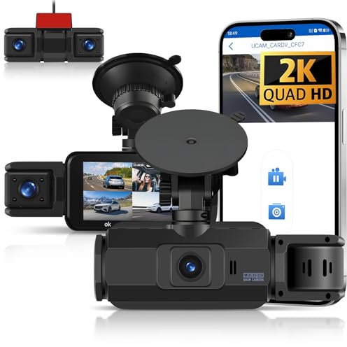 Hodozzy 2K+1080P 360° Auto Dashcam mit 5GHz WiFi, 4 Kameras Vorne Hinten,Keine Licht-Nachtsicht, 3 Zoll IPS Touchscreen, Loop Aufnahme, G-Sensor, Parken Monitor