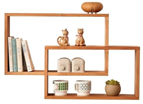 GLigeT Bücherregal Offene schwebende Regale, Wand-Bücherregal, dekoratives Lagerregal aus Holz mit Doppelring, for Wohnzimmer, Arbeitszimmer, Büro, Ausstellungsregal Bücherturm